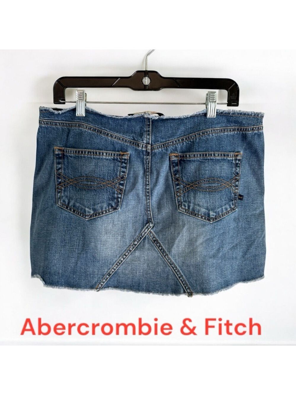 Abercrombie & Fitch-size 10 denim mini skirt. Pockets, Side slits, fringe EUC!